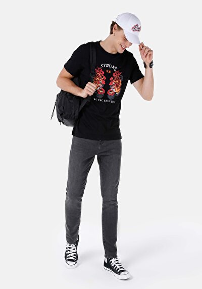 اعرض التفاصيل لـ عادي مقاس رقبة مستديرة مستقيم رجالي أسود كم قصير تي شيرت