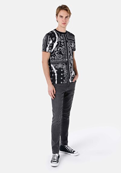 اعرض التفاصيل لـ   رقبة مستديرة مطبوعة رجالي أسود قصيرة الأكمام تي شيرت