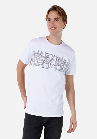 صورة من   رقبة مستديرة مستقيم تي شيرت أبيض بأكمام قصيرة للرجال