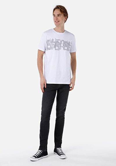 اعرض التفاصيل لـ   رقبة مستديرة مستقيم تي شيرت أبيض بأكمام قصيرة للرجال