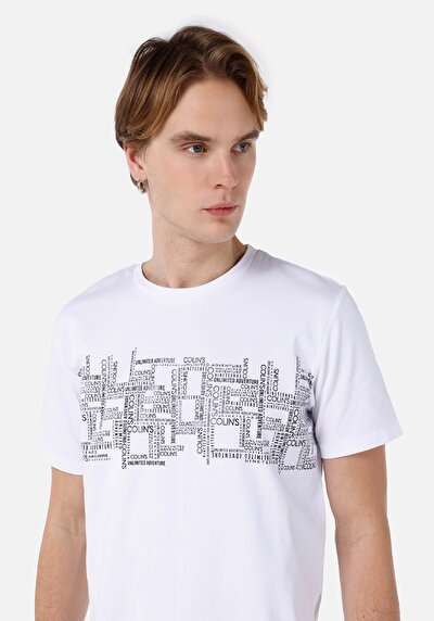 اعرض التفاصيل لـ   رقبة مستديرة مستقيم تي شيرت أبيض بأكمام قصيرة للرجال