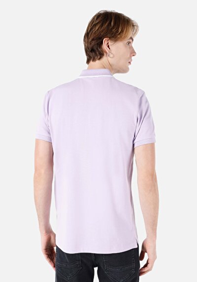 صورة من بولو رقبة مستقيم رجالي أرجواني كم قصير تي شيرت