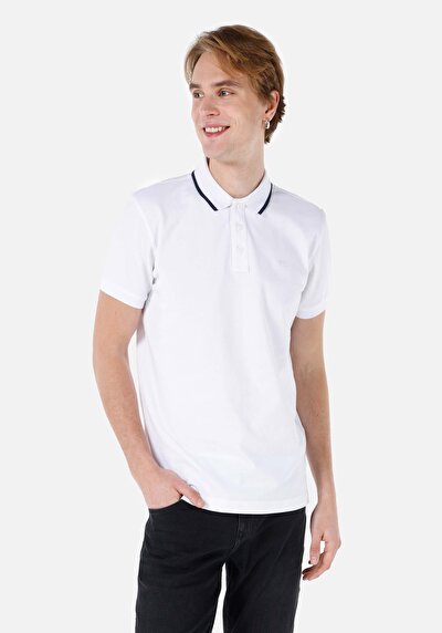 صورة من   بولو الرقبة مستقيم رجالي أبيض كم قصير تي شيرت