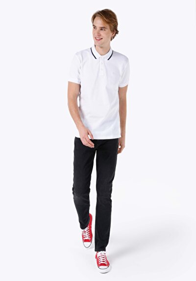 اعرض التفاصيل لـ   بولو الرقبة مستقيم رجالي أبيض كم قصير تي شيرت