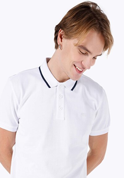 صورة من بولو الرقبة مستقيم رجالي أبيض كم قصير تي شيرت