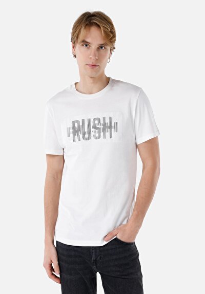 صورة من   رقبة مستديرة مستقيم تي شيرت أبيض بأكمام قصيرة للرجال