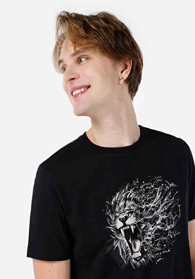 اعرض التفاصيل لـ عادي مقاس رقبة مستديرة مستقيم رجالي أسود كم قصير تي شيرت