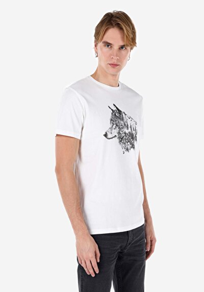 صورة من   رقبة مستديرة مستقيم تي شيرت أبيض بأكمام قصيرة للرجال