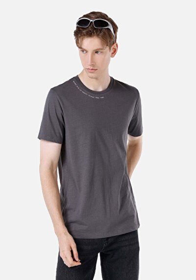 صورة من رقبة مستديرة مستقيم رجالي أنثراسايت كم قصير تي شيرت