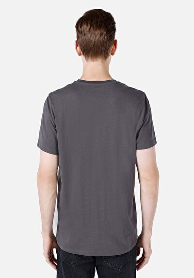 صورة من رقبة مستديرة مستقيم رجالي أنثراسايت كم قصير تي شيرت