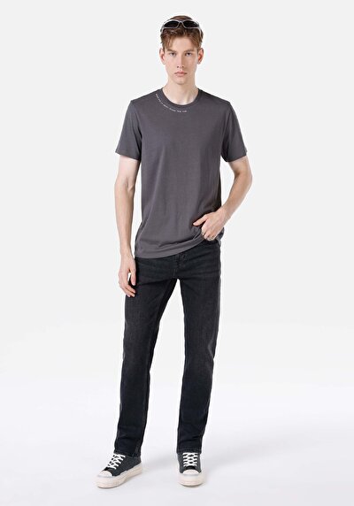 اعرض التفاصيل لـ   رقبة مستديرة مستقيم رجالي أنثراسايت كم قصير تي شيرت