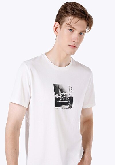 اعرض التفاصيل لـ   رقبة مستديرة مستقيم تي شيرت أبيض بأكمام قصيرة للرجال