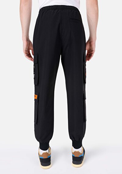 صورة من Comfort Fit متوسط الخصر مطاطي الساق البنطلون الأسود للرجال