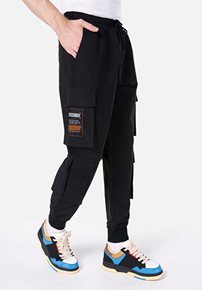 صورة من Comfort Fit متوسط الخصر مطاطي الساق البنطلون الأسود للرجال