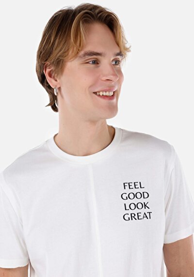 اعرض التفاصيل لـ   رقبة مستديرة مستقيم تي شيرت أبيض بأكمام قصيرة للرجال