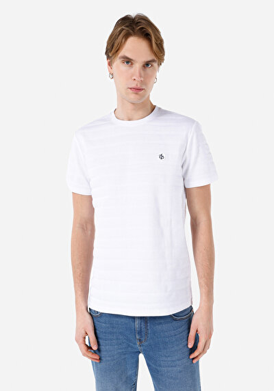 صورة من   رقبة مستديرة جاكار رجالي أبيض كم قصير تي شيرت