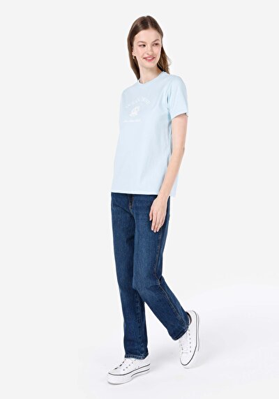 اعرض التفاصيل لـ أزرق للنساء تي شيرت بأكمام قصيرة