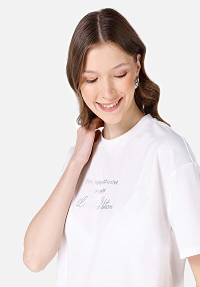 اعرض التفاصيل لـ   رقبة مستديرة نسائي أبيض بأكمام قصيرة تي شيرت