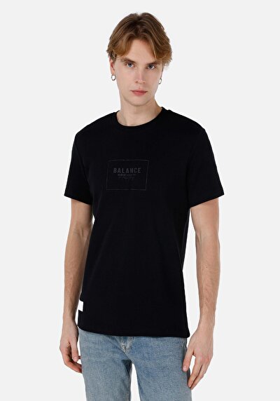 صورة من عادي قصة رقبة مستديرة رجالي أسود كم قصير تي شيرت