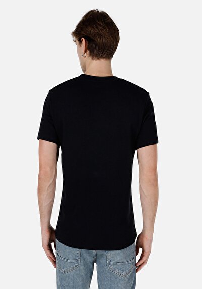 صورة من عادي قصة رقبة مستديرة رجالي أسود كم قصير تي شيرت