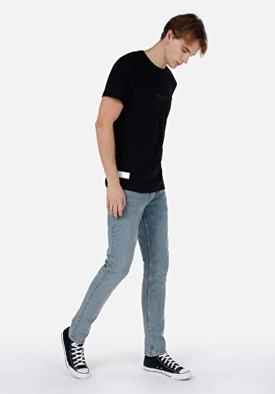 صورة من عادي قصة رقبة مستديرة رجالي أسود كم قصير تي شيرت