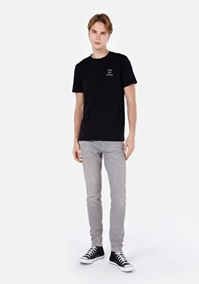 صورة من عادي مقاس رقبة مستديرة مستقيم رجالي أسود كم قصير تي شيرت