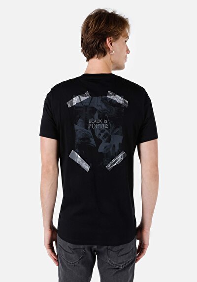 صورة من عادي مقاس رقبة مستديرة مستقيم رجالي أسود كم قصير تي شيرت