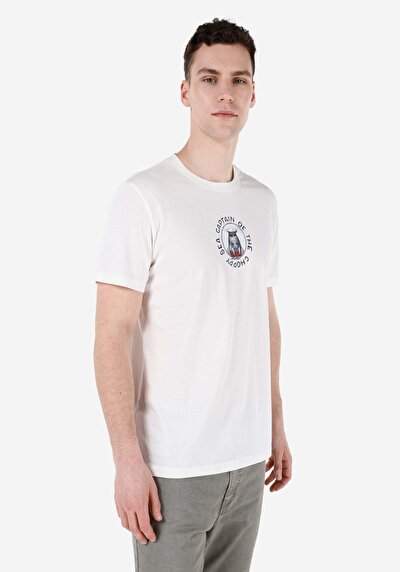 صورة من   رقبة مستديرة مستقيم تي شيرت أبيض بأكمام قصيرة للرجال