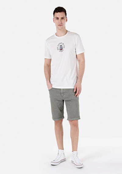 اعرض التفاصيل لـ   رقبة مستديرة مستقيم تي شيرت أبيض بأكمام قصيرة للرجال