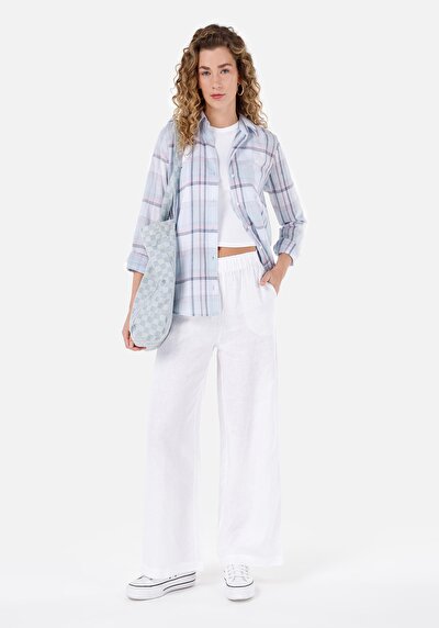 صورة من عادي بقصة رفع الخصر ساق واسعة نسائي بنطلون أبيض