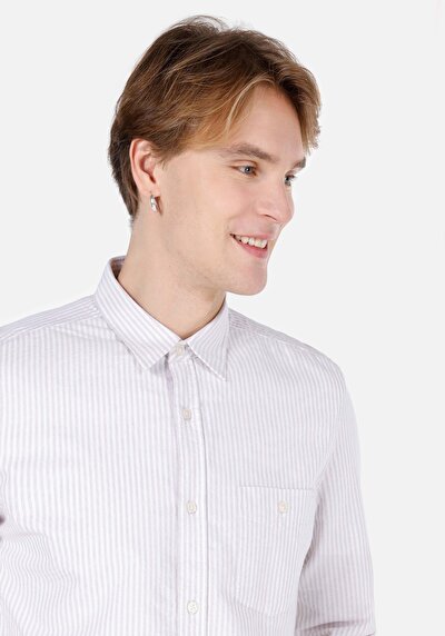 اعرض التفاصيل لـ قميص ضيق رقبة مستقيم قميص رجالي بيج كم طويل