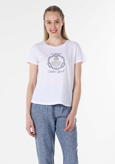 اعرض التفاصيل لـ أبيض للنساء تي شيرت بأكمام قصيرة