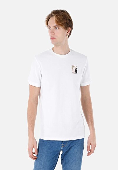 صورة من عادي قصة رقبة مستديرة رجالي أبيض كم قصير تي شيرت