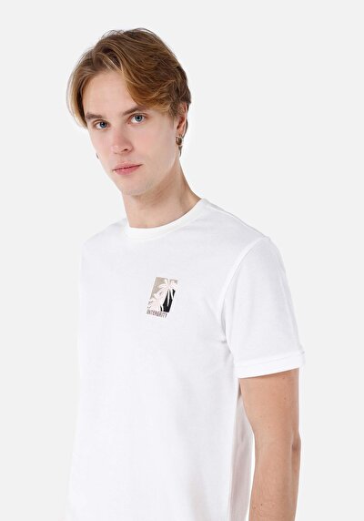 صورة من عادي قصة رقبة مستديرة رجالي أبيض كم قصير تي شيرت