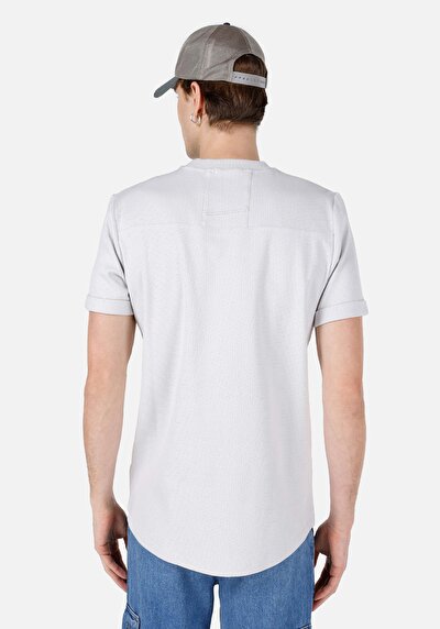 صورة من عادي مقاس رقبة مستديرة رجالي رمادي كم قصير تي شيرت