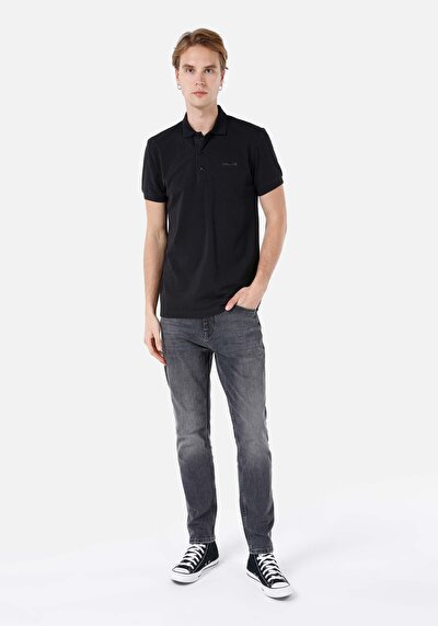 اعرض التفاصيل لـ أسود للرجال قميص بولو  كم قصير