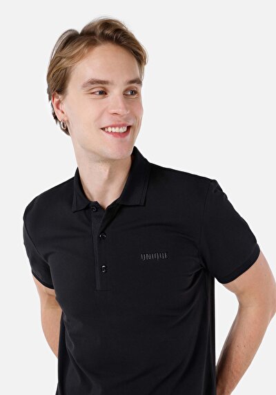 اعرض التفاصيل لـ أسود للرجال قميص بولو  كم قصير