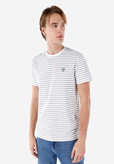 صورة من عادي قصة رقبة مستديرة رجالي أبيض كم قصير تي شيرت