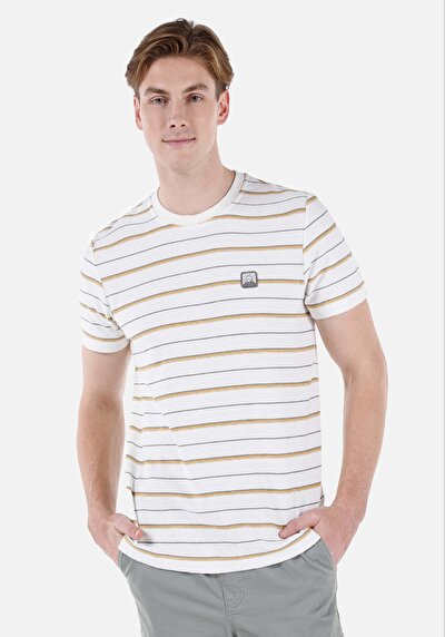 صورة من رقبة مستديرة رجالي Ecru كم قصير تي شيرت