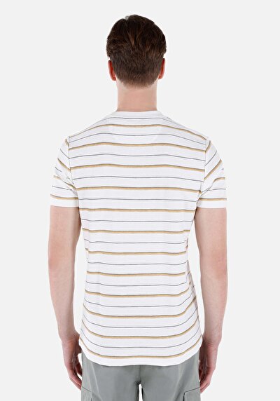 صورة من رقبة مستديرة رجالي Ecru كم قصير تي شيرت