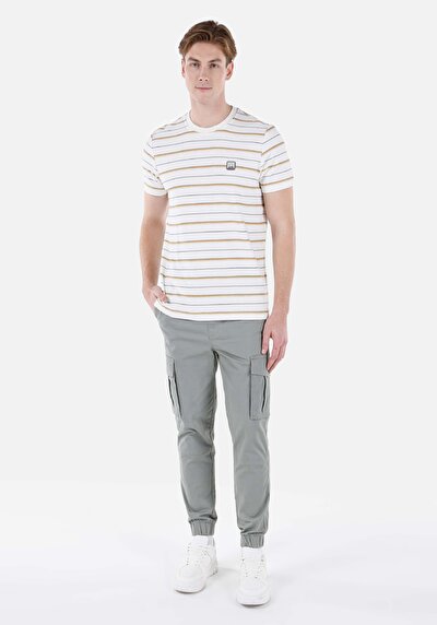 صورة من رقبة مستديرة رجالي Ecru كم قصير تي شيرت