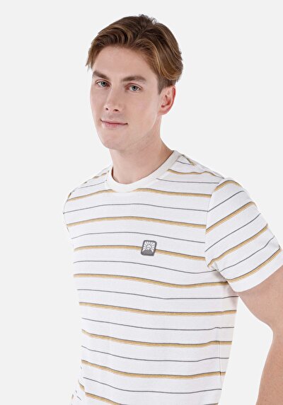 اعرض التفاصيل لـ   رقبة مستديرة رجالي Ecru كم قصير تي شيرت