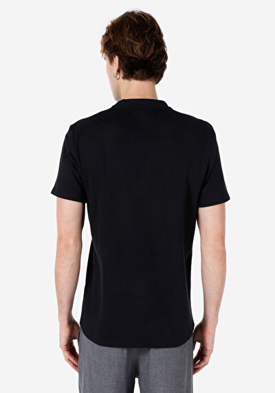 صورة من عادي رقبة مستديرة جاكار رجالي أسود كم قصير تي شيرت