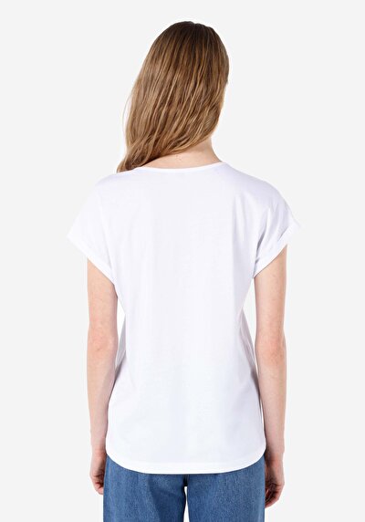 صورة من أبيض للنساء تي شيرت بأكمام قصيرة