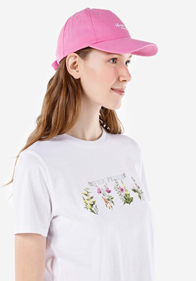 صورة من رقبة مستديرة مطبوعة نسائية أبيض قصيرة أكمام تي شيرت