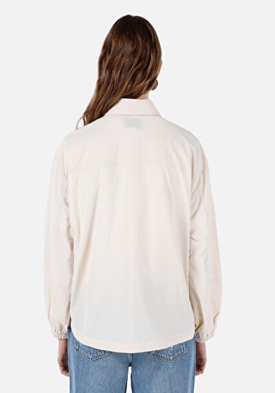 صورة من قميص عادي رقبة مستقيم قميص نسائي Ecru كم طويل
