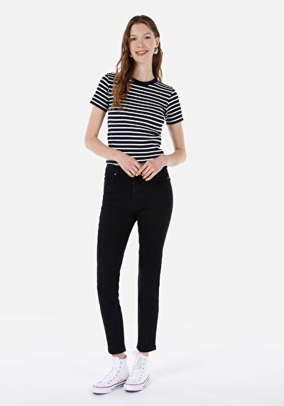 اعرض التفاصيل لـ ضيق قصة رقبة مستديرة نسائي أزرق كحلي كم قصير تي شيرت