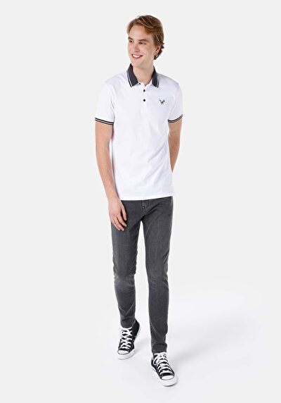 صورة من ضيق قصة بولو رقبة رجالي أبيض كم قصير تي شيرت