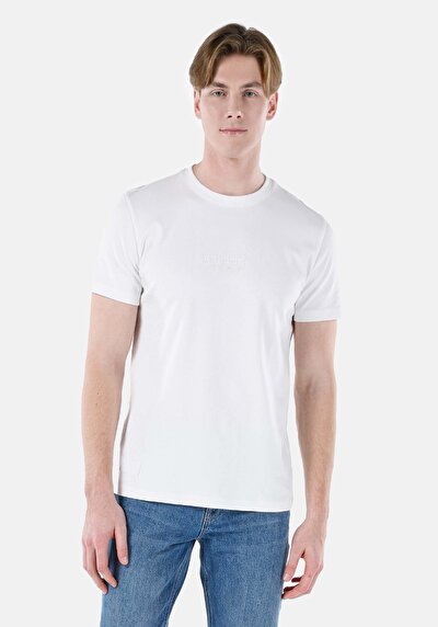 صورة من عادي قصة رقبة مستديرة رجالي أبيض كم قصير تي شيرت