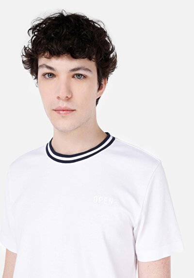 اعرض التفاصيل لـ   رقبة مستديرة مستقيم تي شيرت أبيض بأكمام قصيرة للرجال